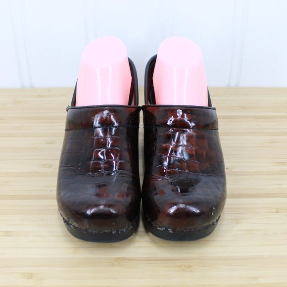 DANSKO Women's Brown Croc Print Patent Professional Clogs Shoes Size 37 / 7 - Picture 5 of 11